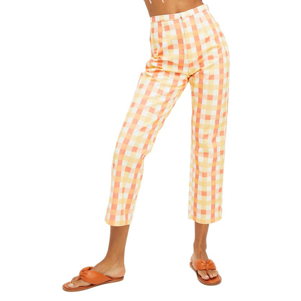 Free People Women's She's All That Plaid Crop High Waist Pants Orange 10,$98 NWT